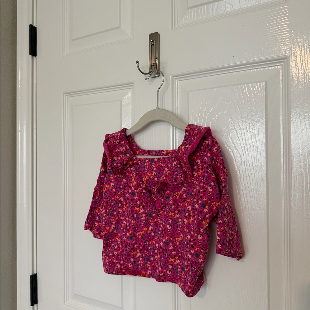 Tea Collection Girls' Hot Pink Floral Ruffle Long-Sleeve Top